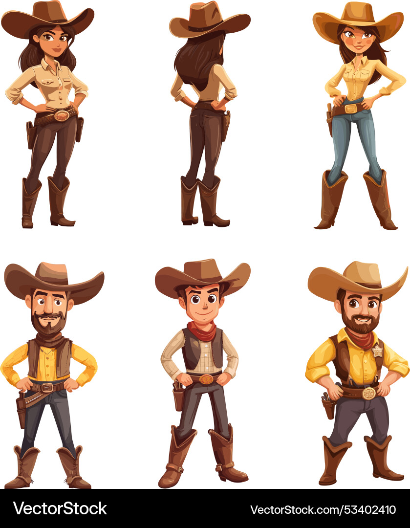 Cowboys Cartoon Charaktere Cowboy Cowgirl niedlich Cowboys Cartoon Charaktere Cowboy Cowgirl niedlich vektorbild