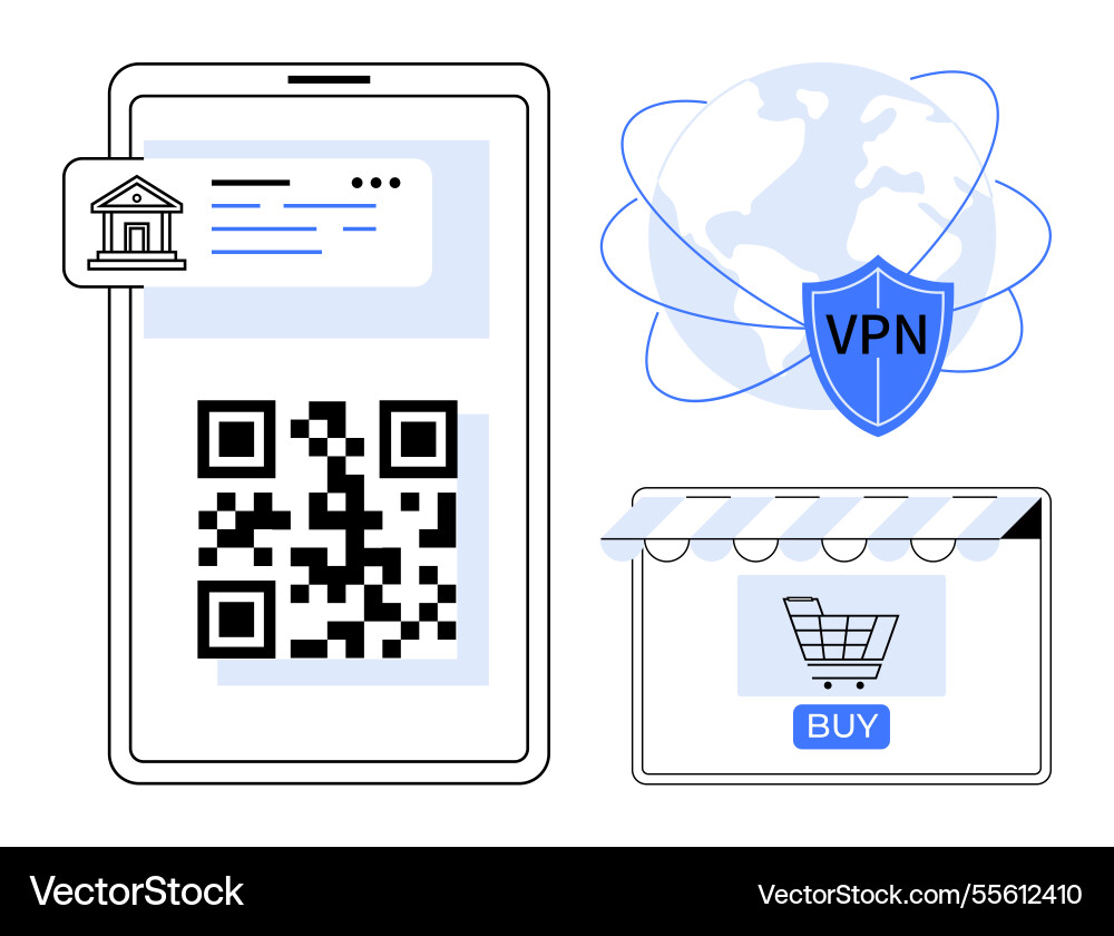 Digital payment on mobile device with vpn security Digital payment on mobile device with vpn security vector image