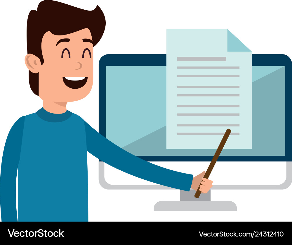 Man teaching in computer character Man teaching in computer character vector image
