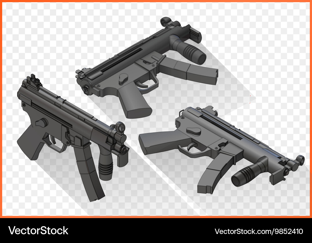 MP5 Submachine Gun - Isometric View Vector Image