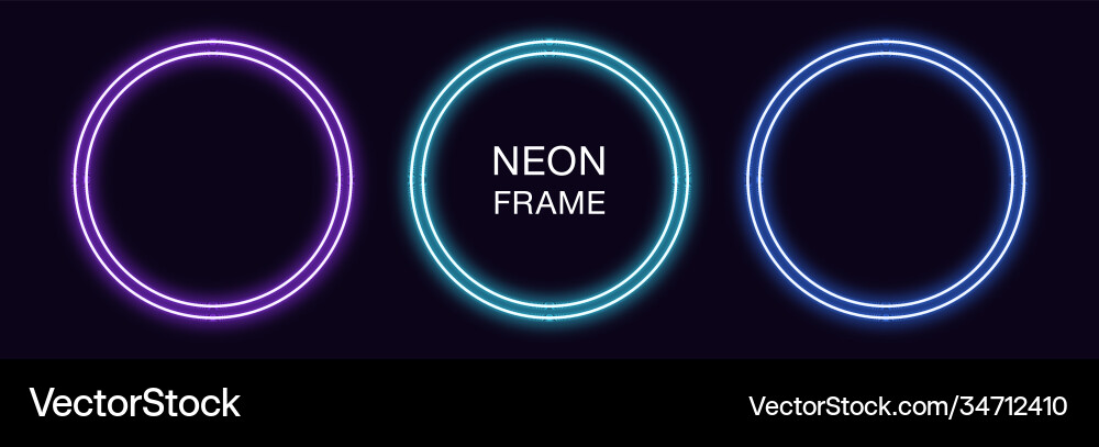 Neon circle frame set round border Neon circle frame set round border vector image