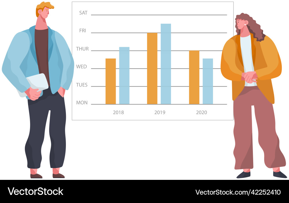 Presenters show statistical indicators and data Vector Image