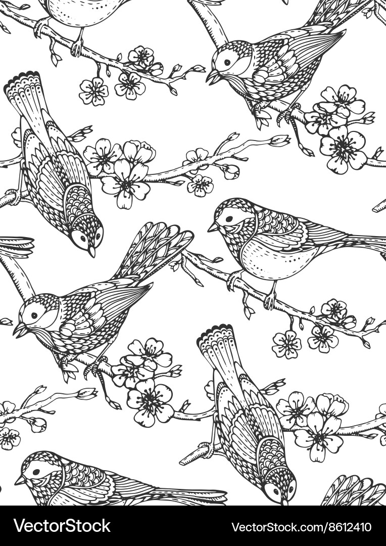 Sakura Bird Seamless Pattern vector image