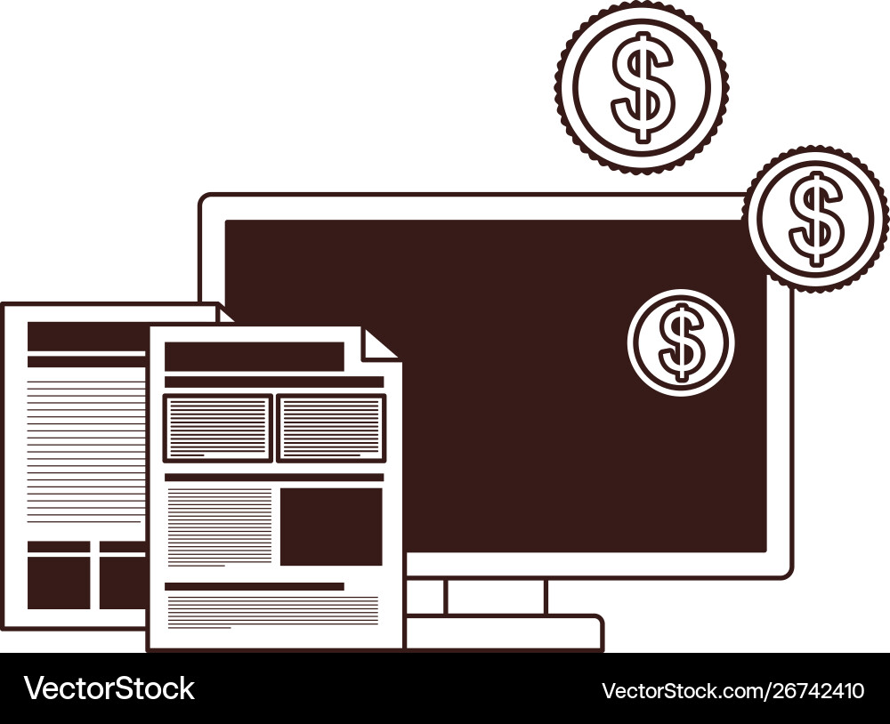 Set icons with computer screen in white Set icons with computer screen in white vector image