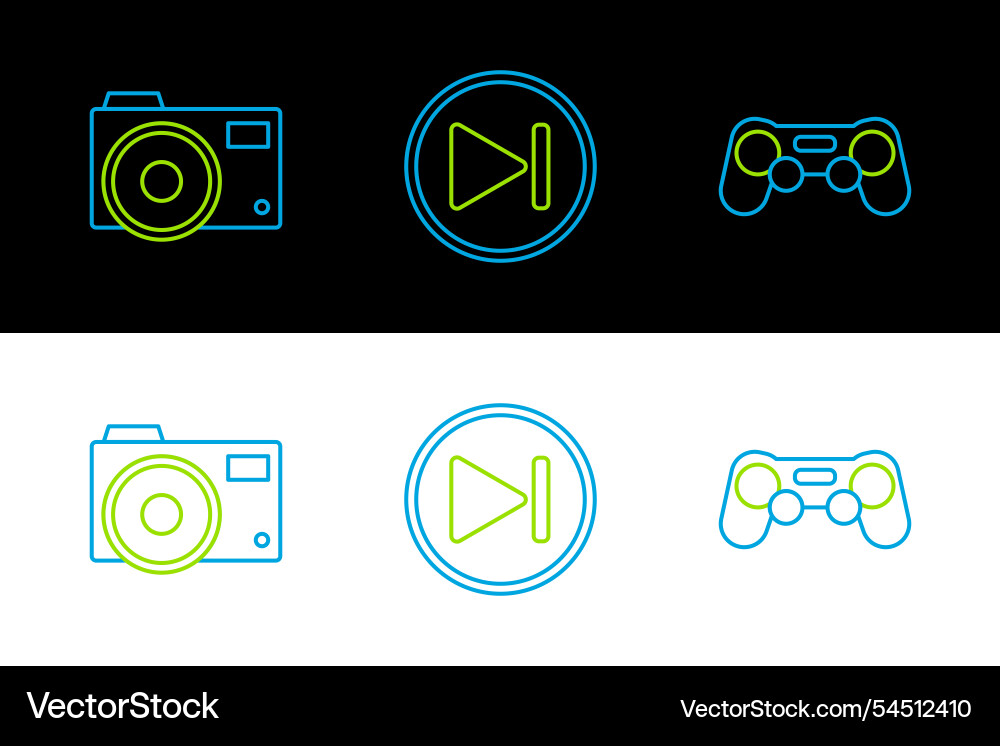 Set line gamepad photo camera and fast forward Set line gamepad photo camera and fast forward vector image