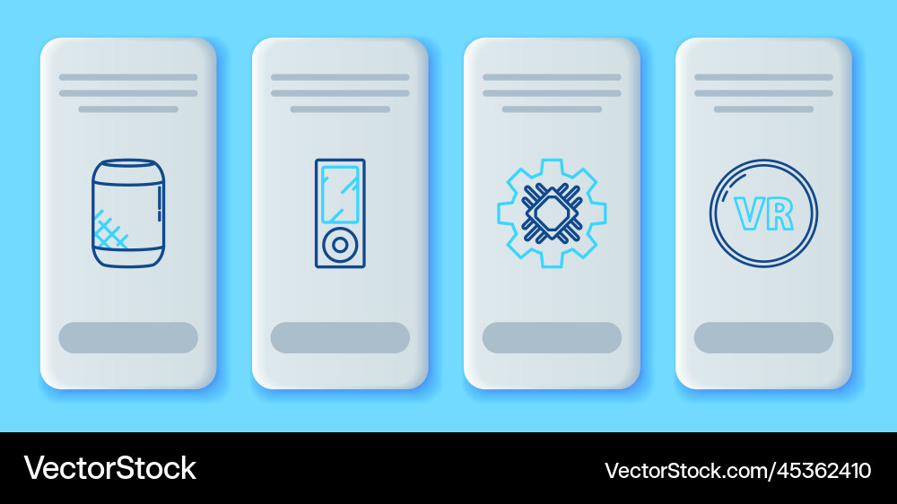Set line music player processor voice assistant Set line music player processor voice assistant vector image
