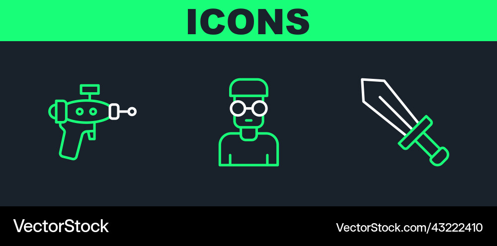Set line sword for game ray gun and nerd geek Vector Image