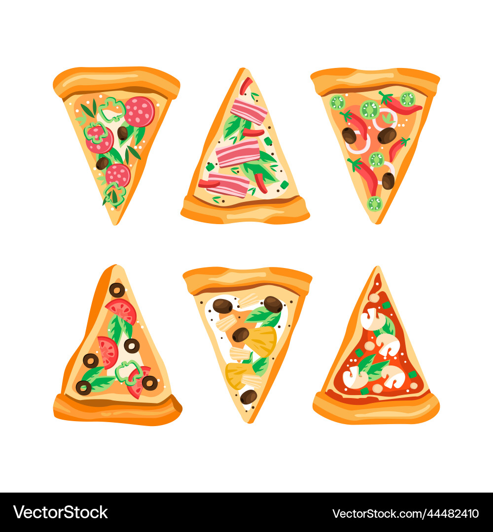 Slices of appetizing pizza with different Slices of appetizing pizza with different vector image