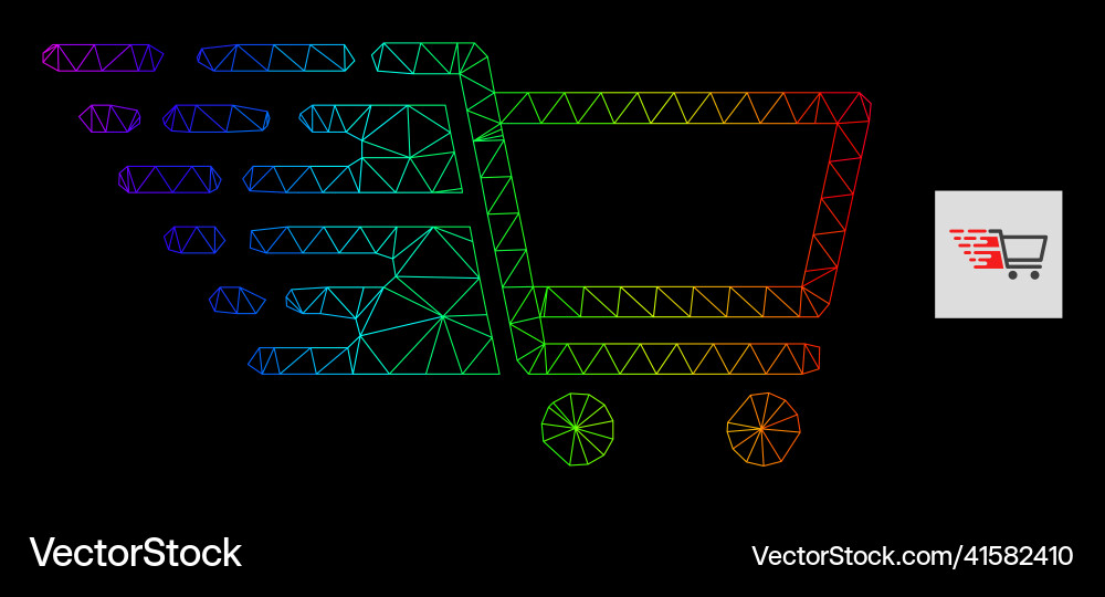 Spectrum gradient polygonal net shopping cart icon Spectrum gradient polygonal net shopping cart icon vector image