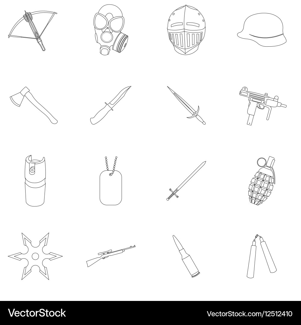 Weapon set icons in outline style big collection Vector Image