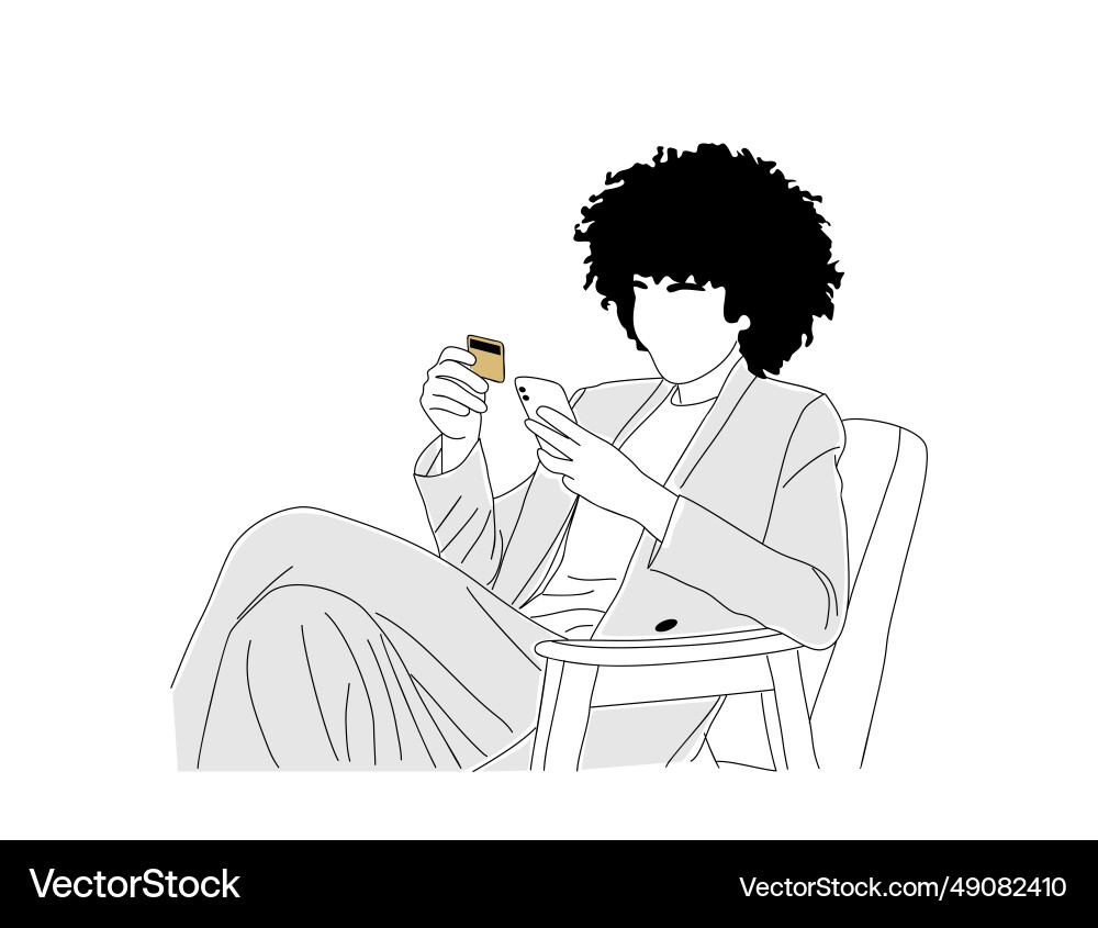 Young woman holding credit card and phone Young woman holding credit card and phone vector image