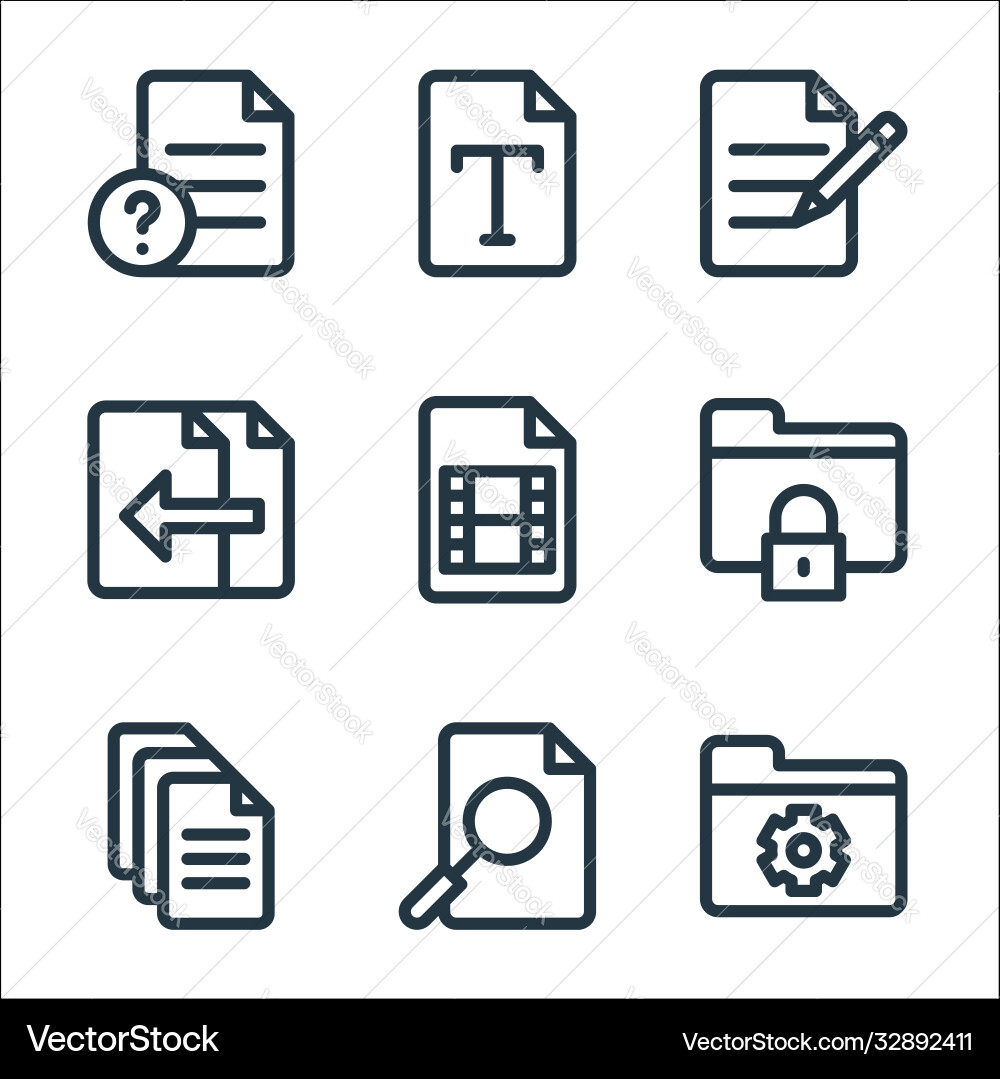Document and files line icons linear set quality vector image