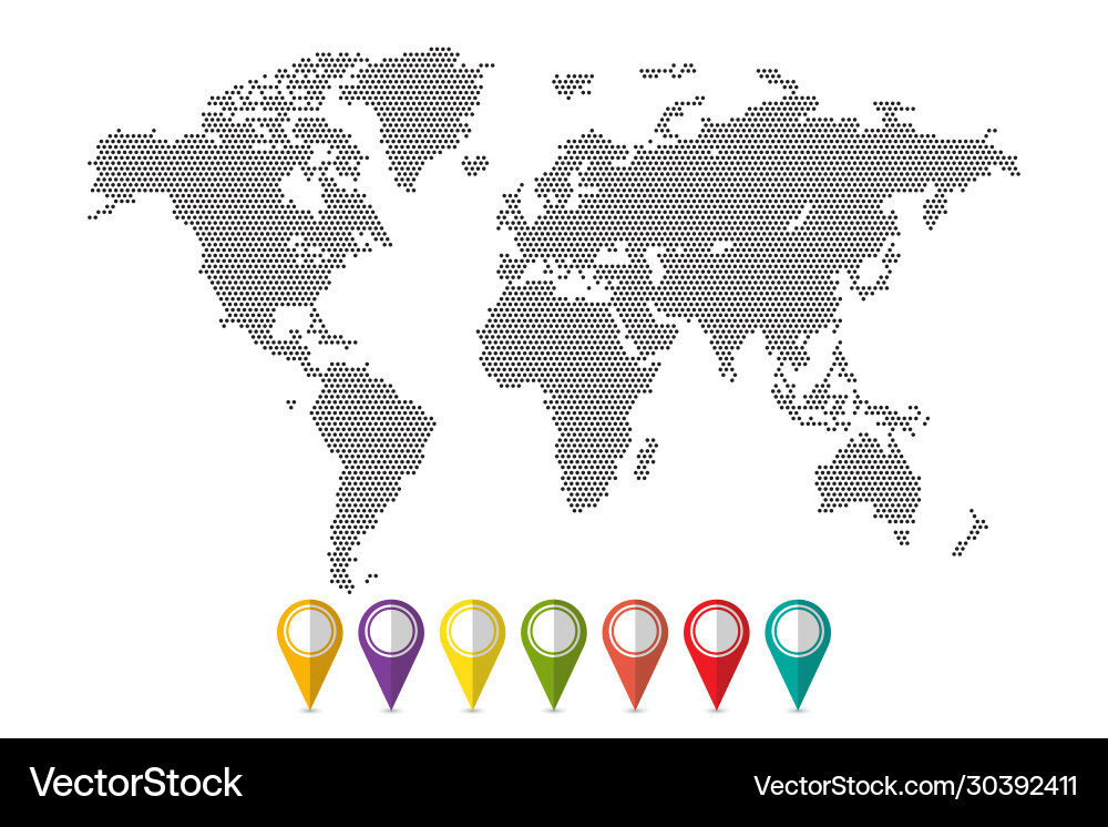 Dots world map with pins isolated Dots world map with pins isolated vector image