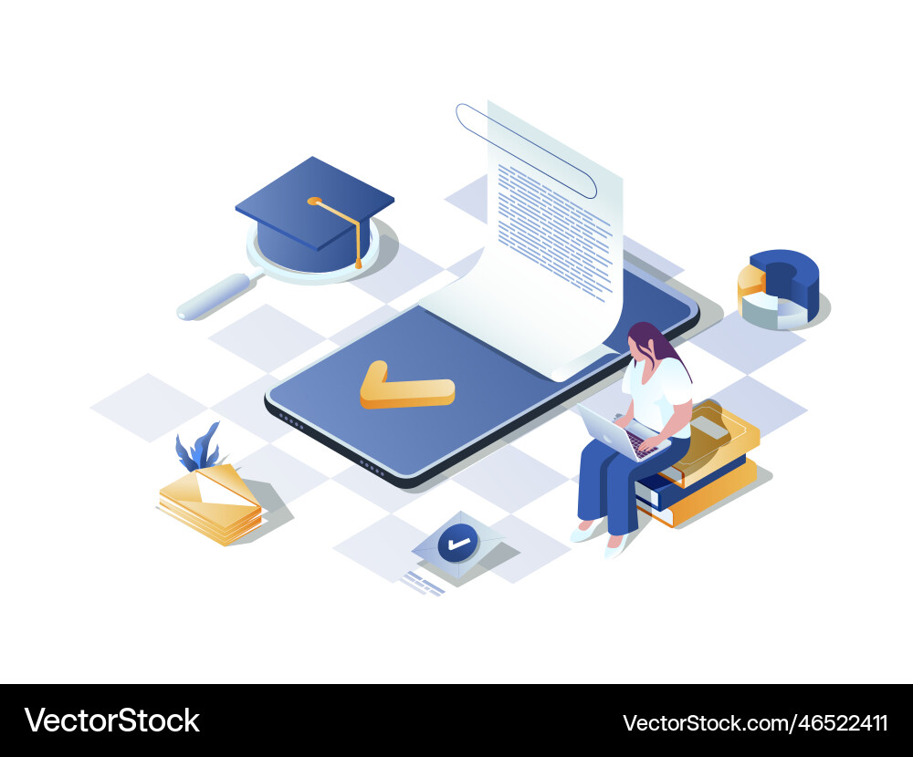 Learning management system concept 3d isometric Vector Image