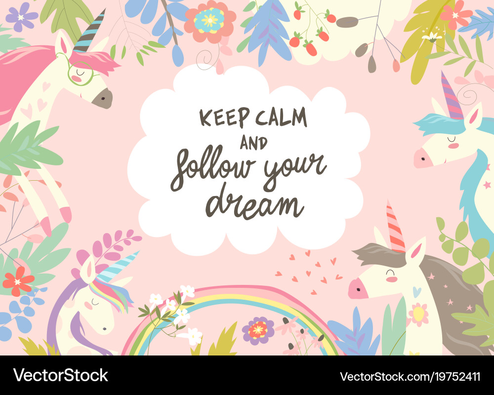 Magical Unicorn Flower Frame vector image