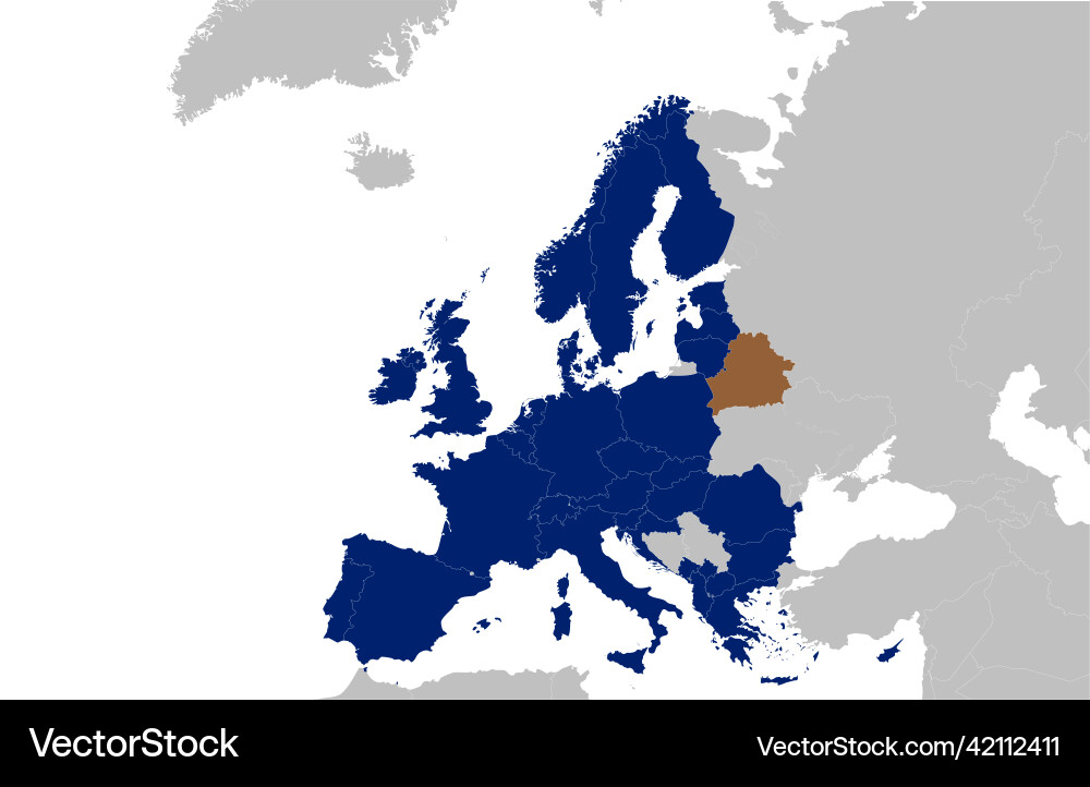 Map of europe with belarus in the form a brown vector image