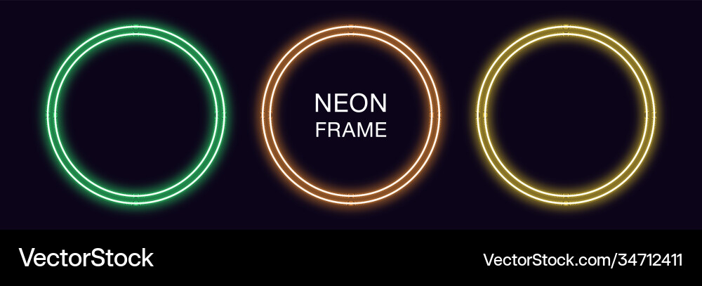 Neon circle frame set round border Neon circle frame set round border vector image