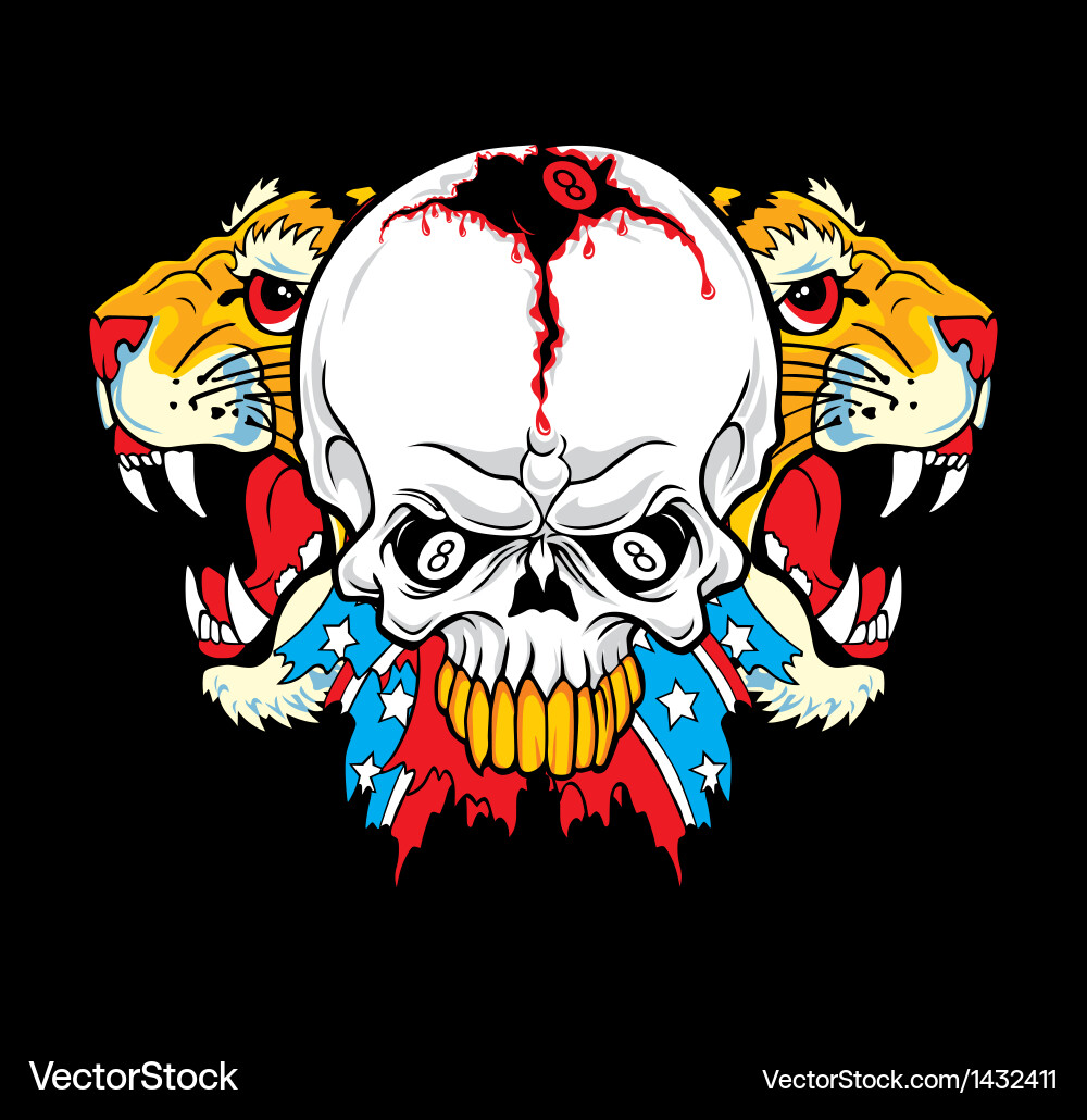 Rebel Tiger Skull (1432411) – Royalty-Free Vector | VectorStock, image size:1000x1030