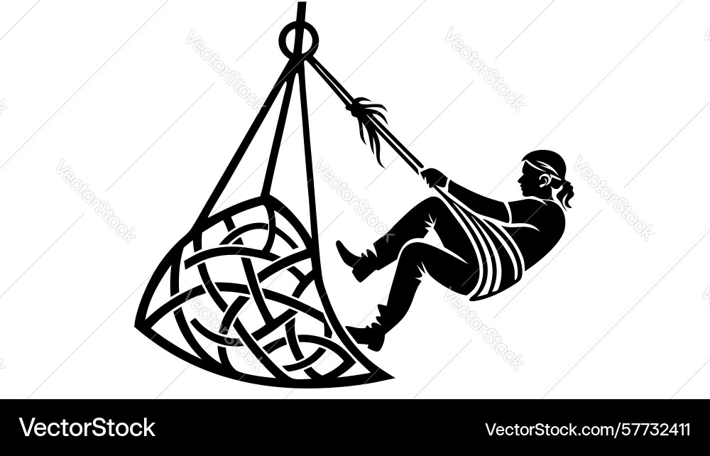 Relaxing figure in suspended net hammock design vector image