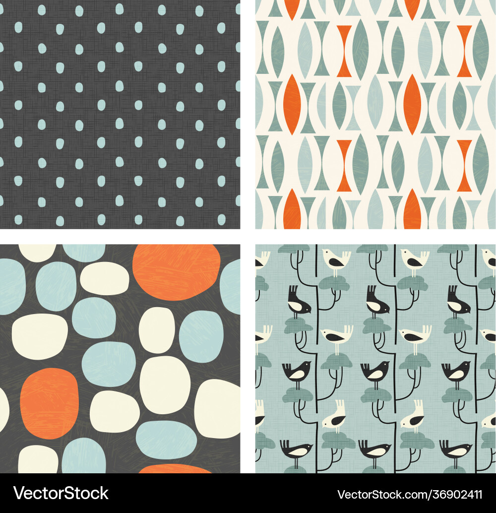 Retro Spring Bird Patterns vector image