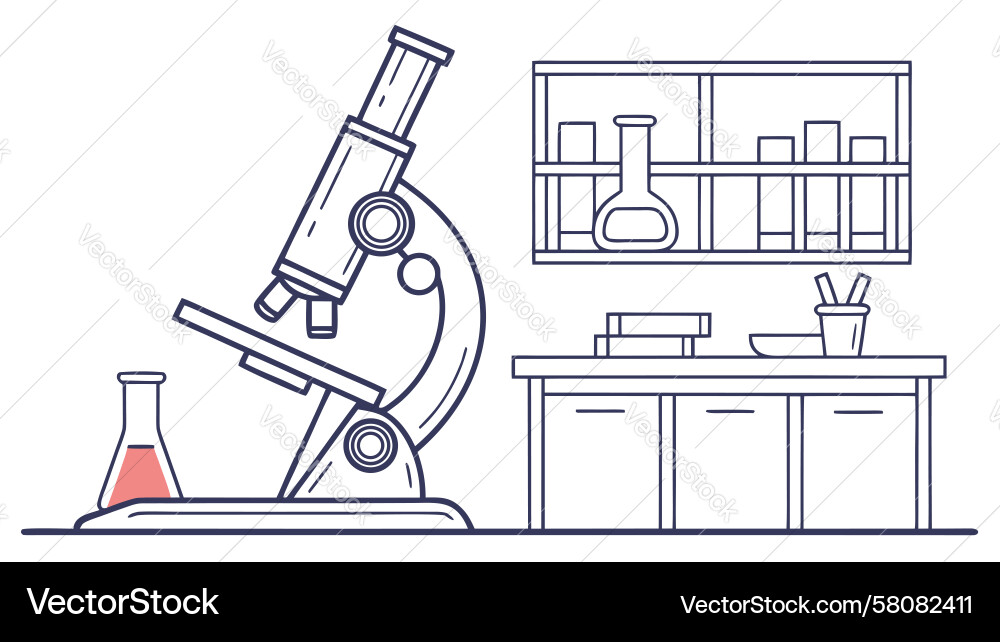 Science Lab Counter with Microscope Vector Image