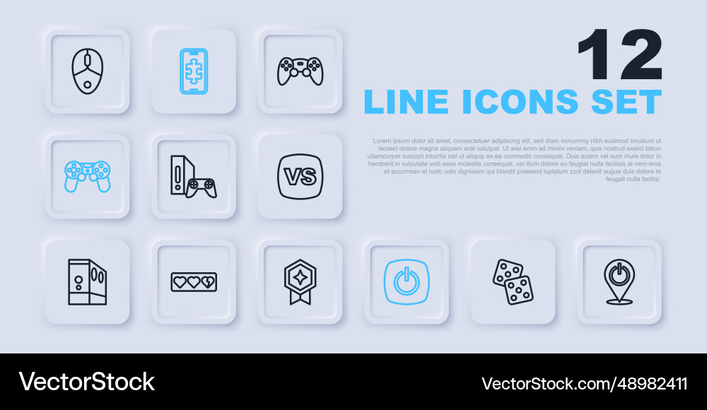 Set line game dice power button console Set line game dice power button console vector image
