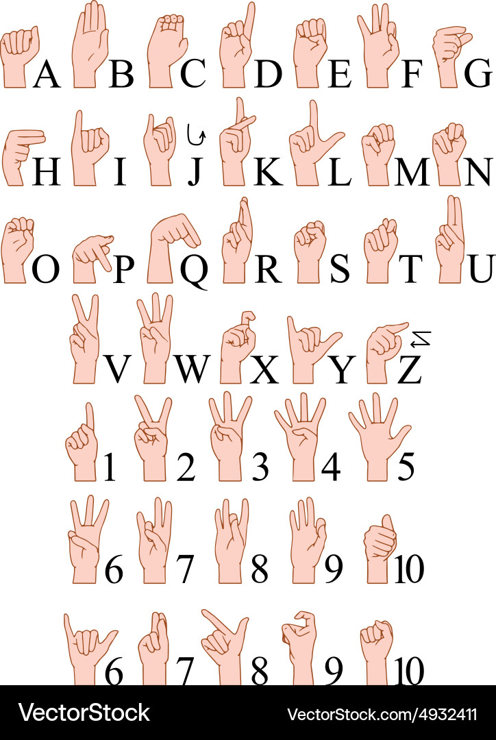 Sign Language Alphabet & Numbers Chart vector image