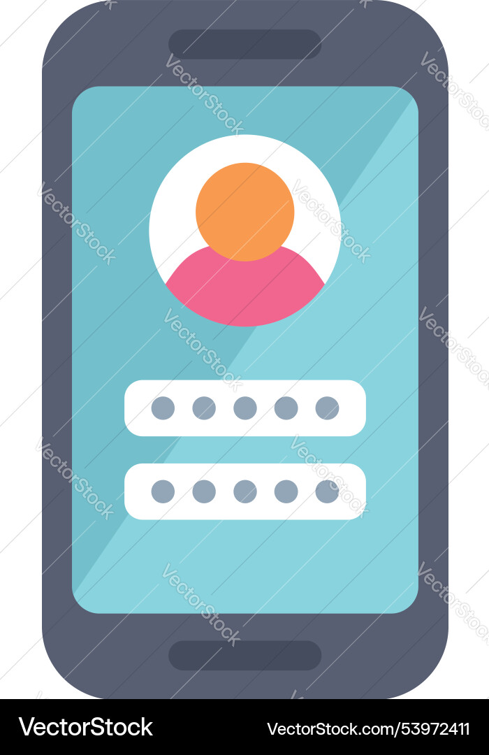Smartphone displaying user profile and password Smartphone displaying user profile and password vector image