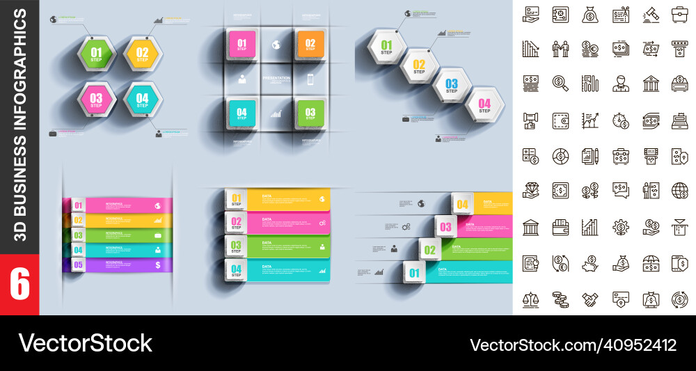 Bundle 3d infographics design template Bundle 3d infographics design template vector image