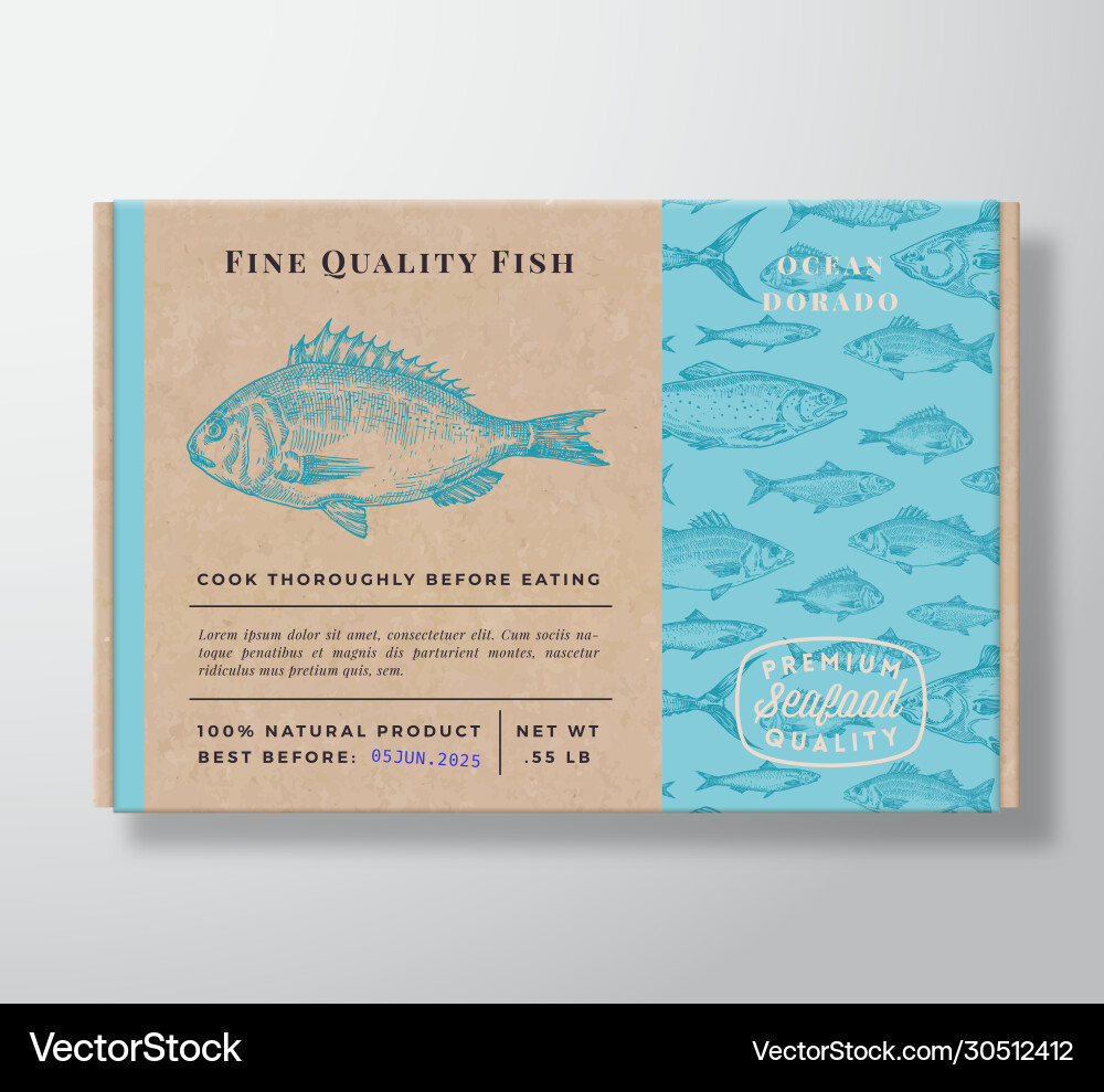 Fish pattern realistic cardboard container Fish pattern realistic cardboard container vector image