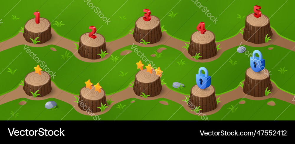 Game level indicator to select on map ui interface Game level indicator to select on map ui interface vector image