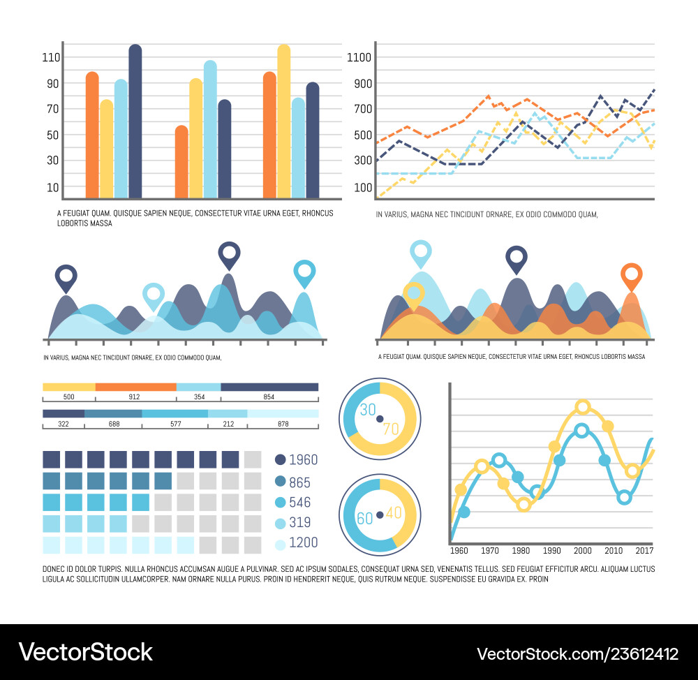 Infographic schemes and pie diagrams with numbers Infographic schemes and pie diagrams with numbers vector image