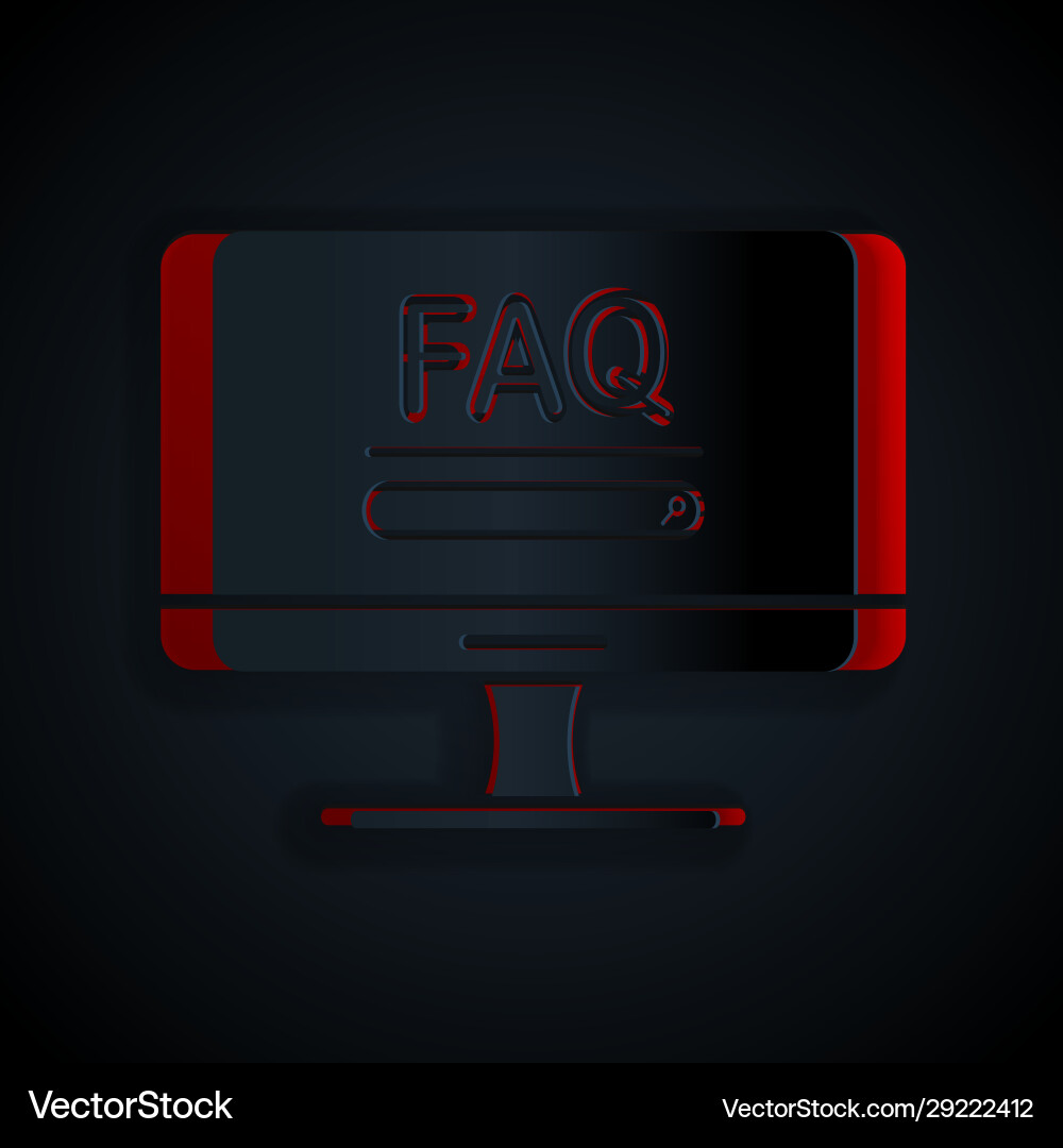 Paper cut computer monitor with text faq Paper cut computer monitor with text faq vector image