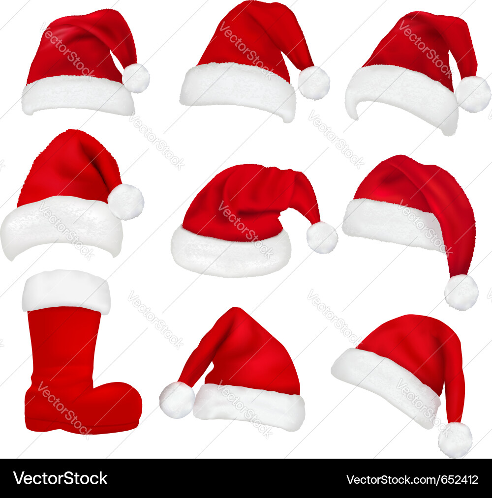 Red Santa Hats and Boots Set vector image