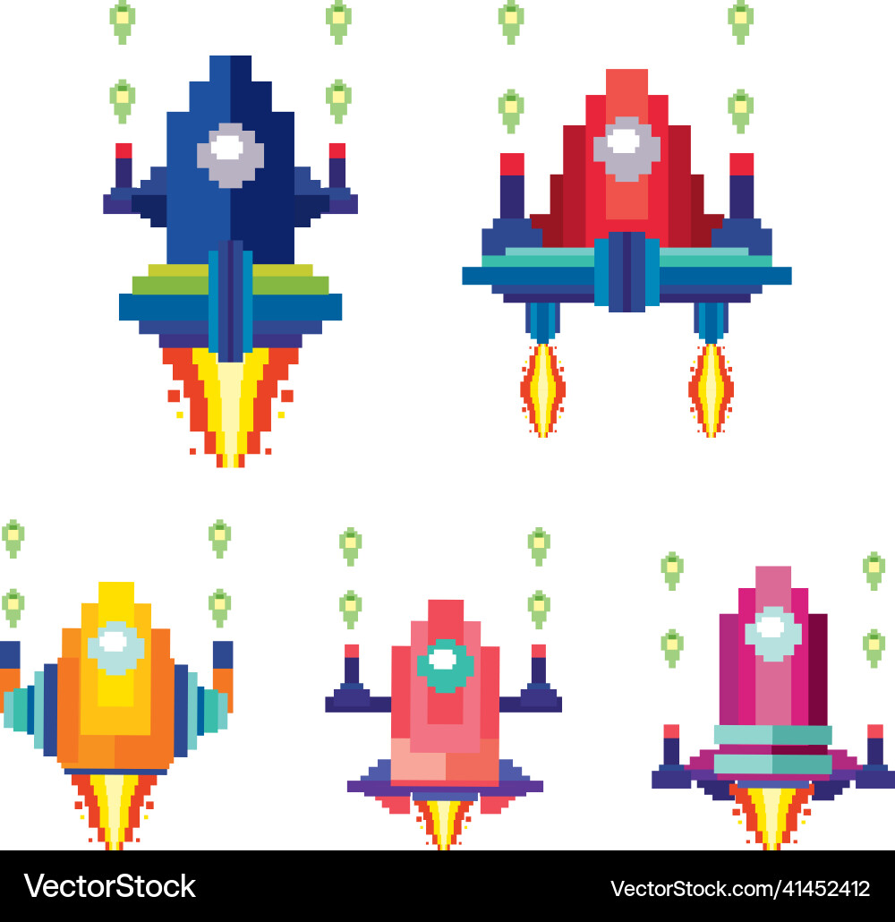 Set of pixel game spaceships isolated Set of pixel game spaceships isolated vector image