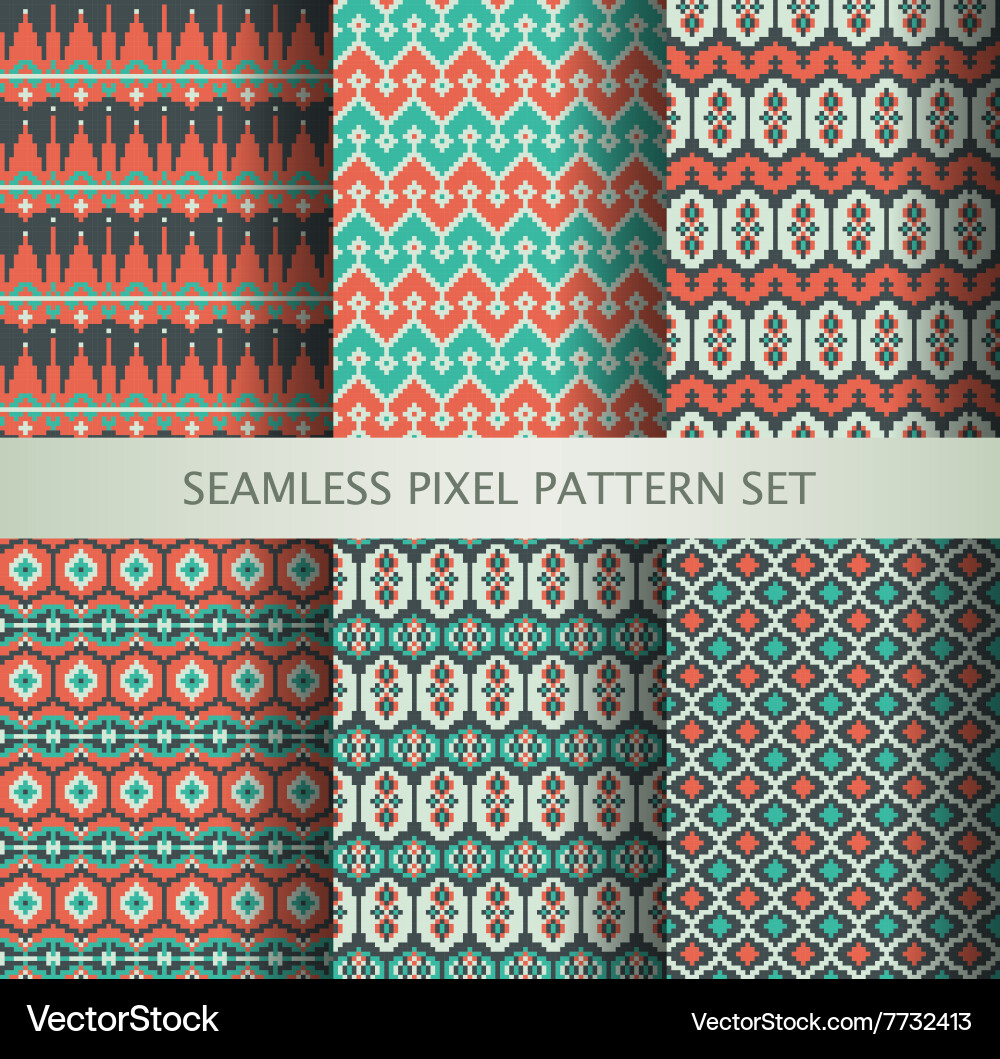 Collection of pixel colorful seamless patterns vector image