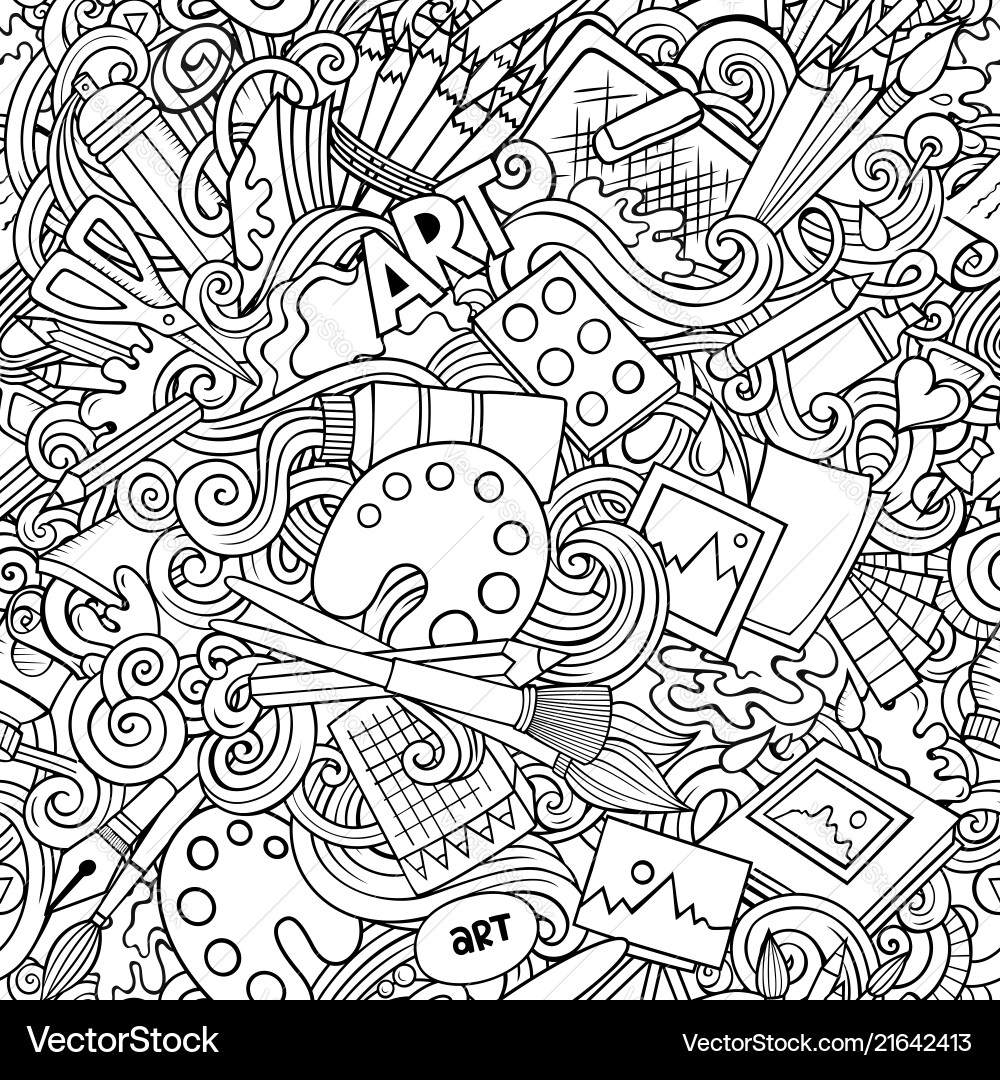 Cute Doodle Art Seamless Pattern Vector Image