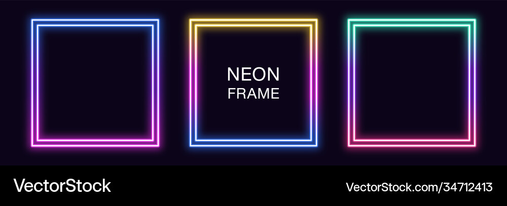 Gradient neon square frame set quadrate Gradient neon square frame set quadrate vector image