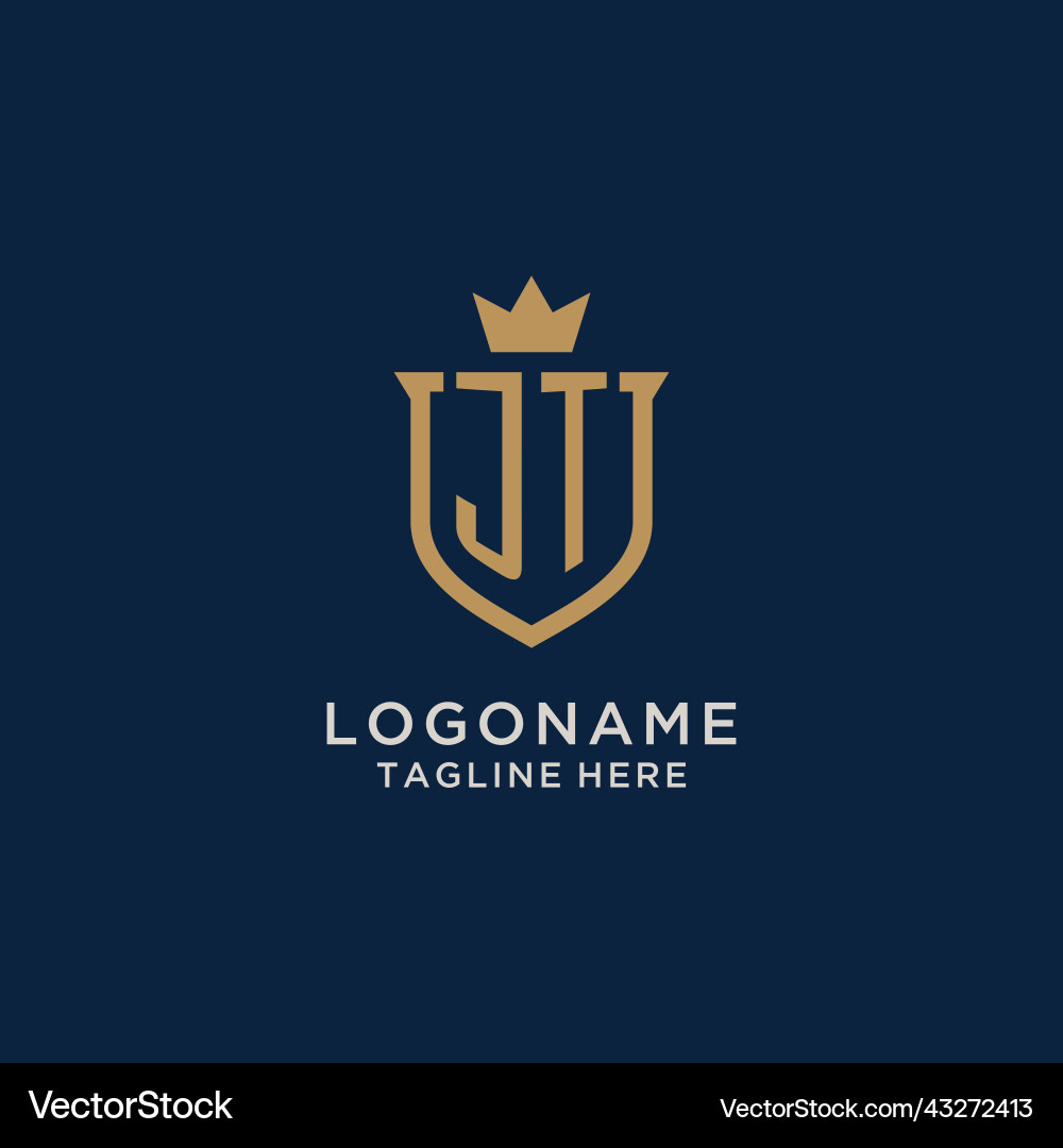 JT Initial Shield Crown Logo – Royalty-Free Vector | VectorStock