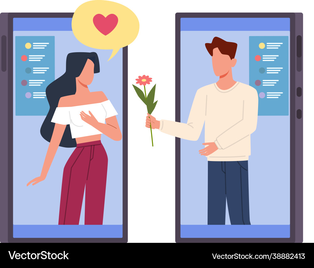 Online Dating Mann und Frau auf Smartphones Online Dating Mann und Frau auf Smartphones vektorbild