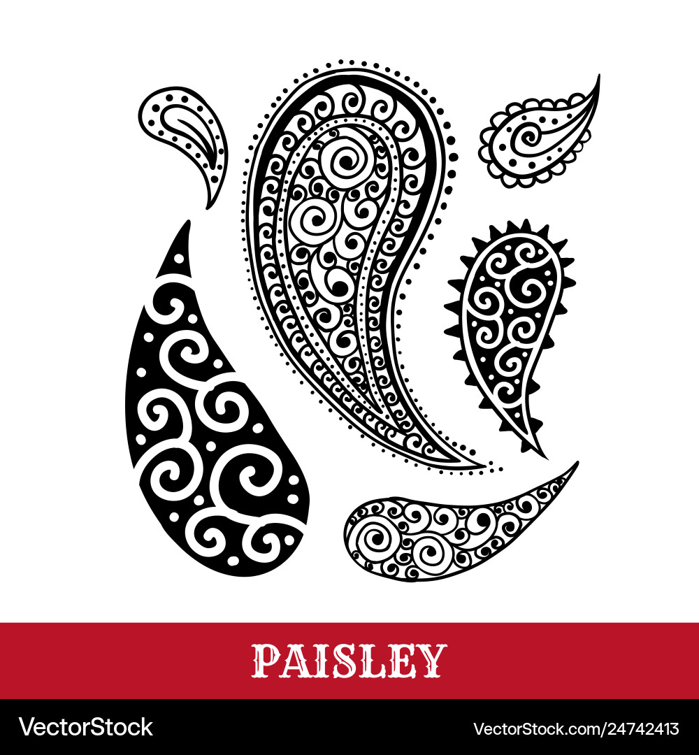 Paisley motifs ink pen isolated Royalty Free Vector Image
