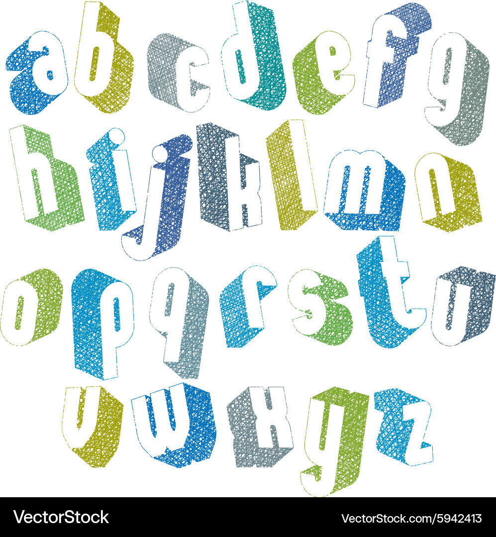Retro style 3d font with hand drawn lines texture vector image