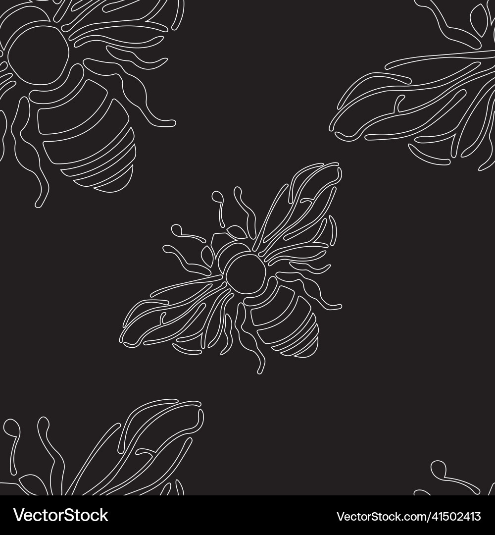 Seamless pattern with white contour of bees Seamless pattern with white contour of bees vector image