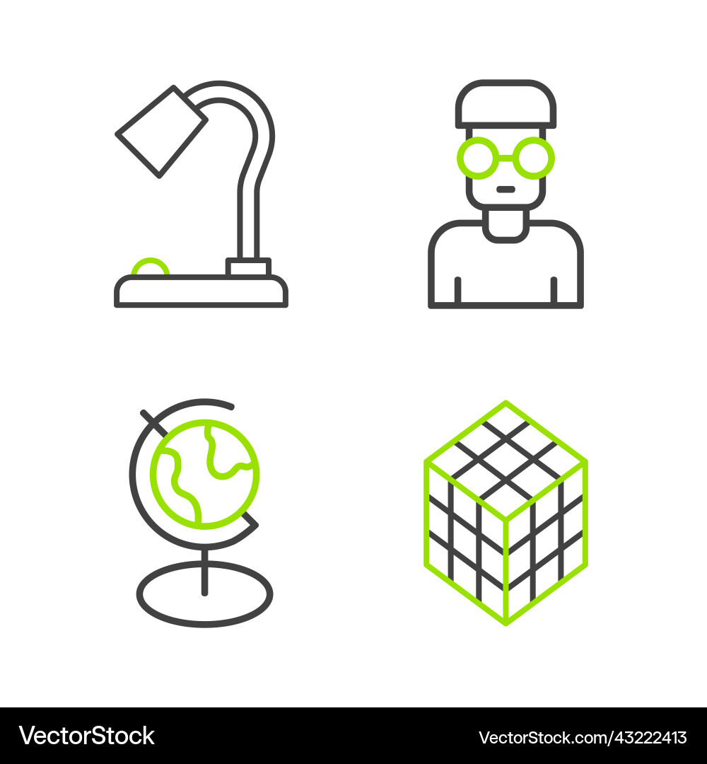 Set line rubik cube earth globe nerd geek Set line rubik cube earth globe nerd geek vector image