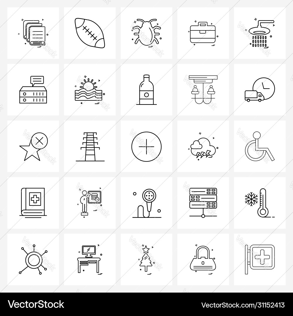 Ui set 25 basic line icons water bag bug Vector Image