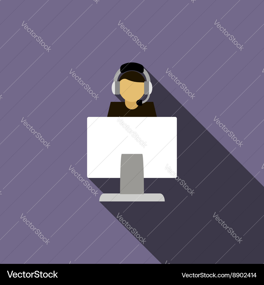Call center operator with headphone icon Vector Image