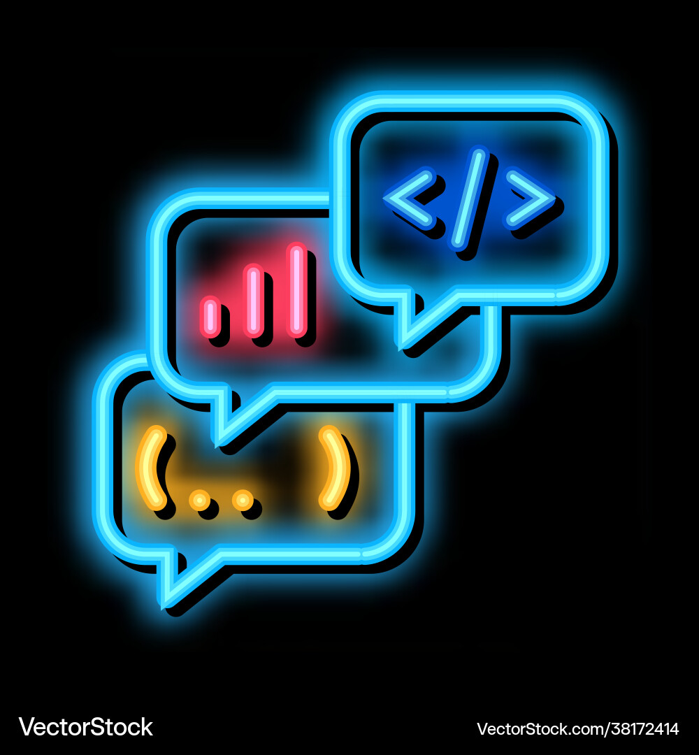 Codding operation programmer discussing neon glow vector image