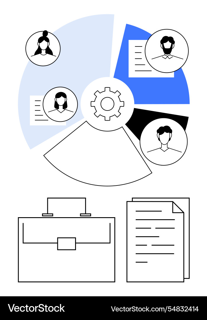 Collaborative workflow diagram with team profiles Collaborative workflow diagram with team profiles vector image