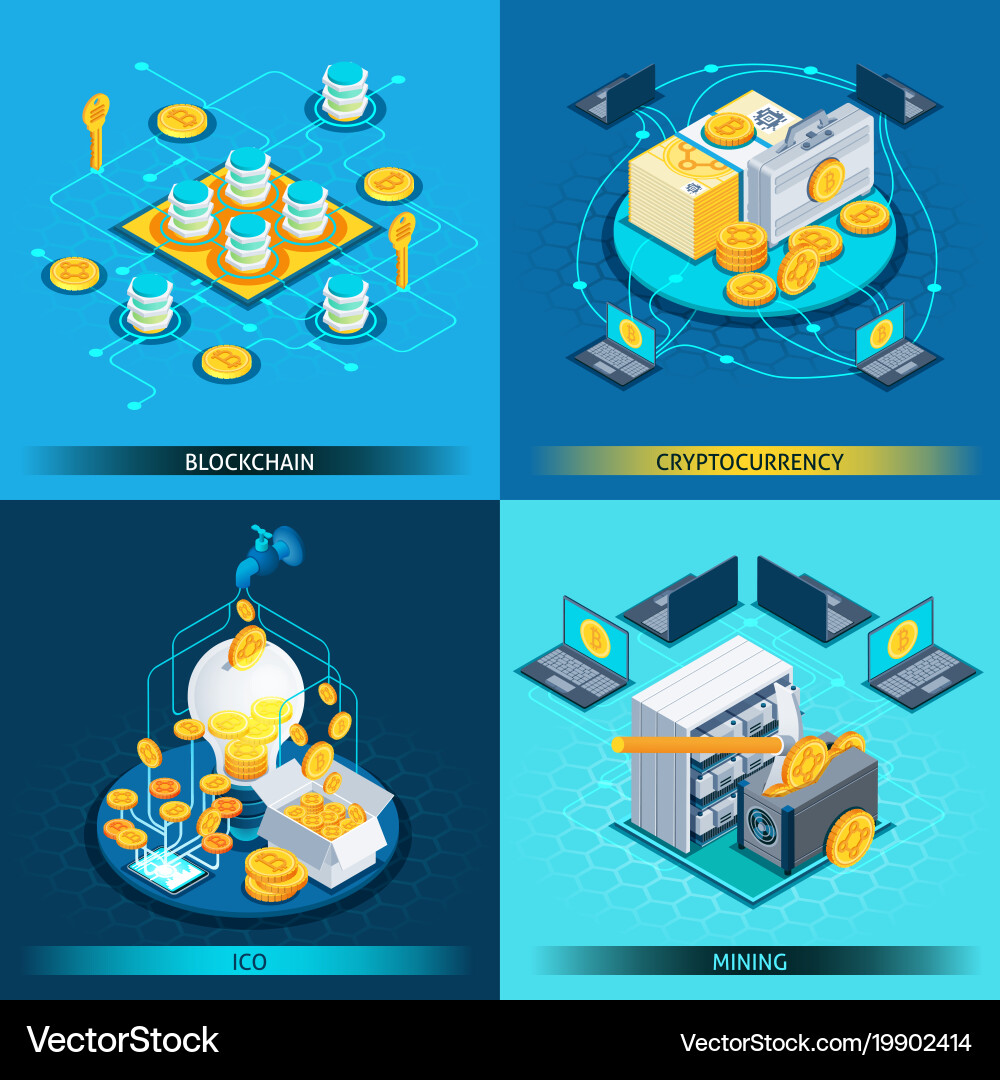 Cryptocurrency & Blockchain Isometric Concepts vector image