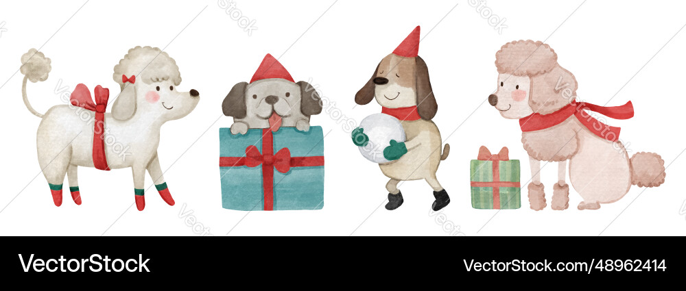 Dog with christmas costume watercolor paint vector image